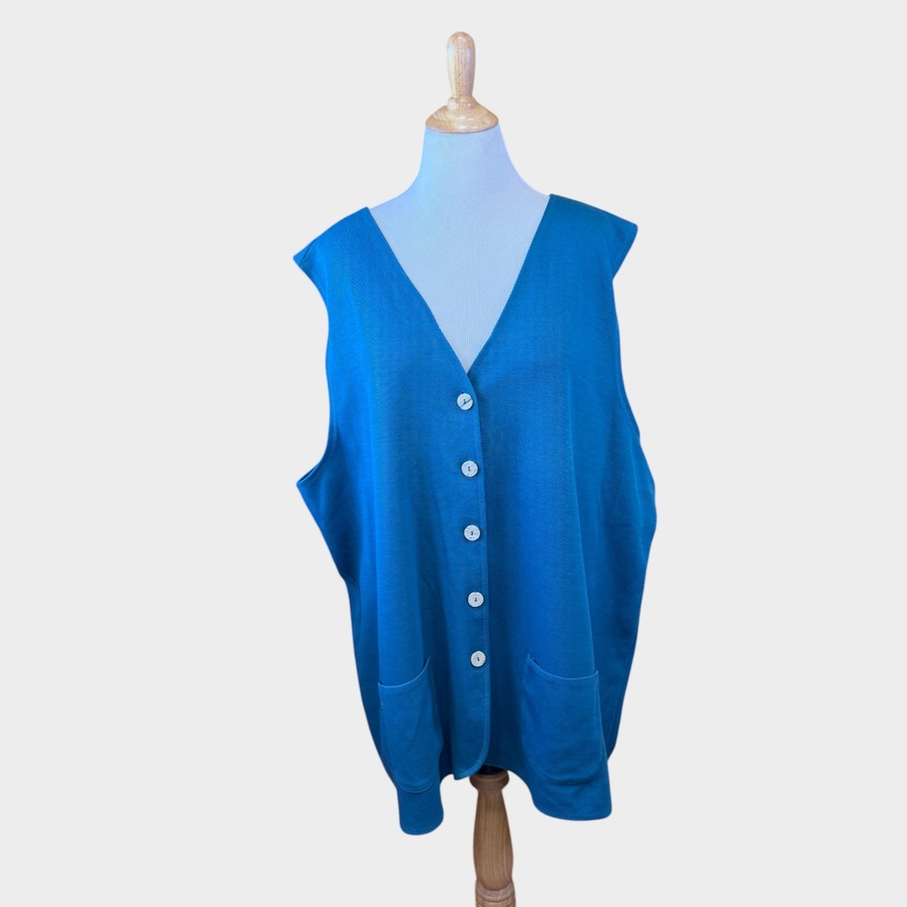 Jacque & KoKo Vintage Teal Blue Knit Button Front Pocket Vest Plus Size 26/28